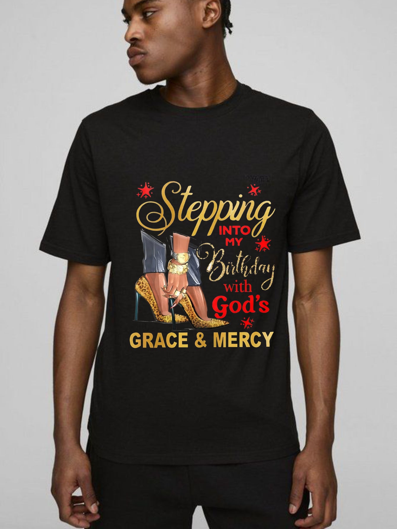 Stepping Into My Birthday With Gods Grace And Mercy Women High Heels T-shirt