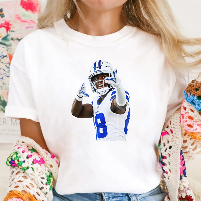Football Player In Blue And White Uniform Making Peace Sign Unisex Classic T-shirt