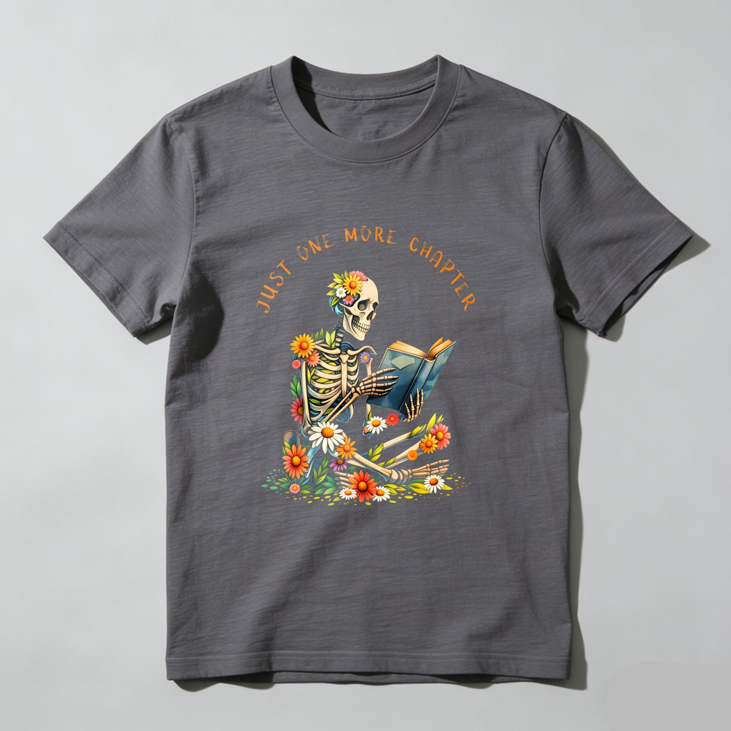 Wardrobecart Skeleton Reading Book With Flowers Unisex Classic T-shirt