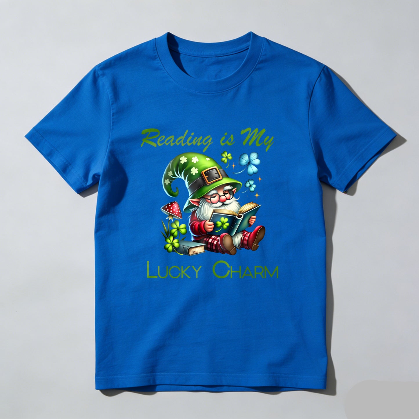 Wardrobecart Gnome Reading Book With Clover Hat Unisex Classic T-shirt