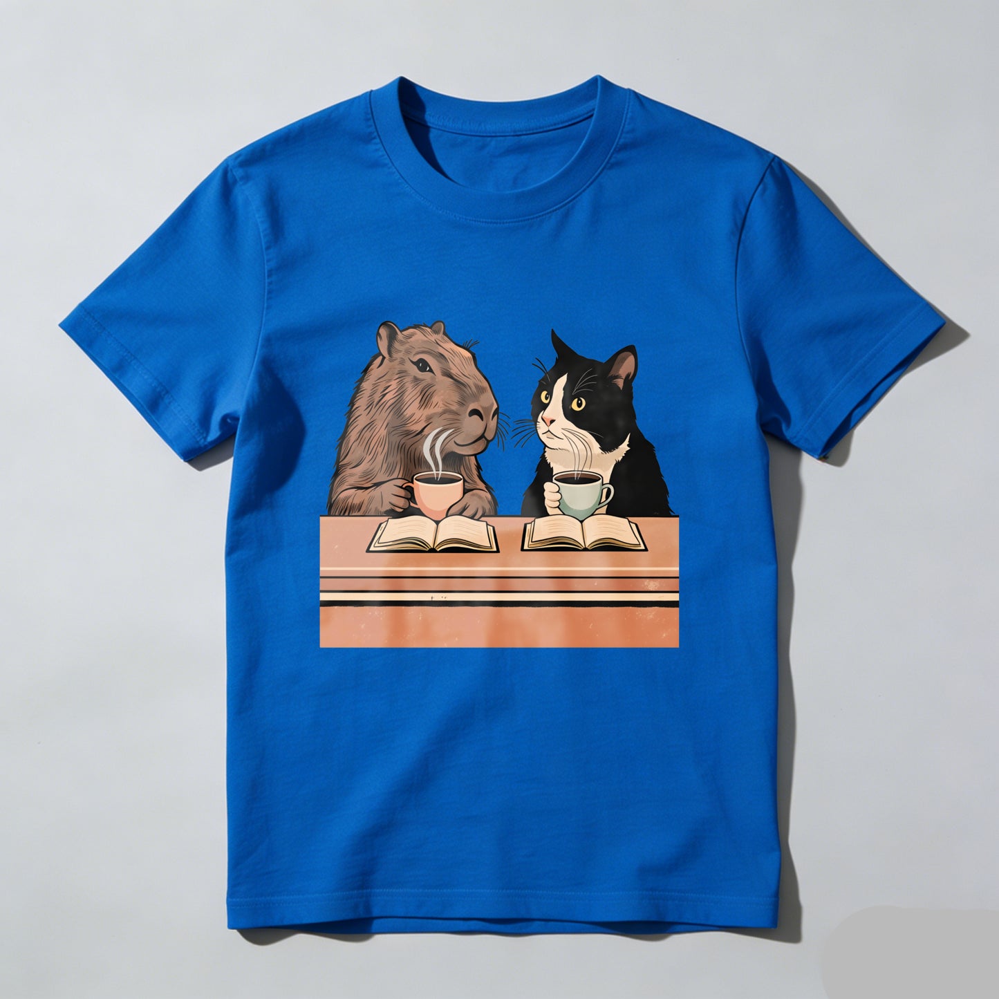 Wardrobecart Capybara And Cat Reading Books With Tea Unisex Classic T-shirt