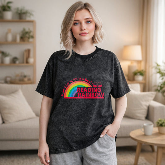Wardrobecart Reading Rainbow Take A Look Its In A Book Unisex Washed T-shirt
