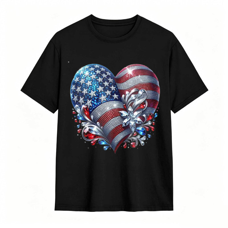 American Flag Heart Design Cotton Casual T-shirt