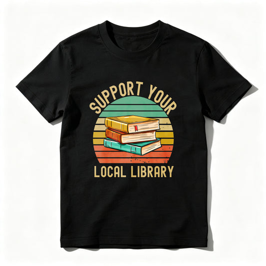 Wardrobecart Support Your Local Library Books Sunset Design Unisex Classic T-shirt