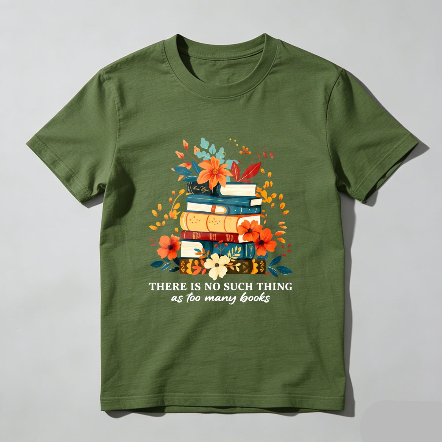 Wardrobecart Stacked Books Floral Design With Quote Unisex Classic T-shirt