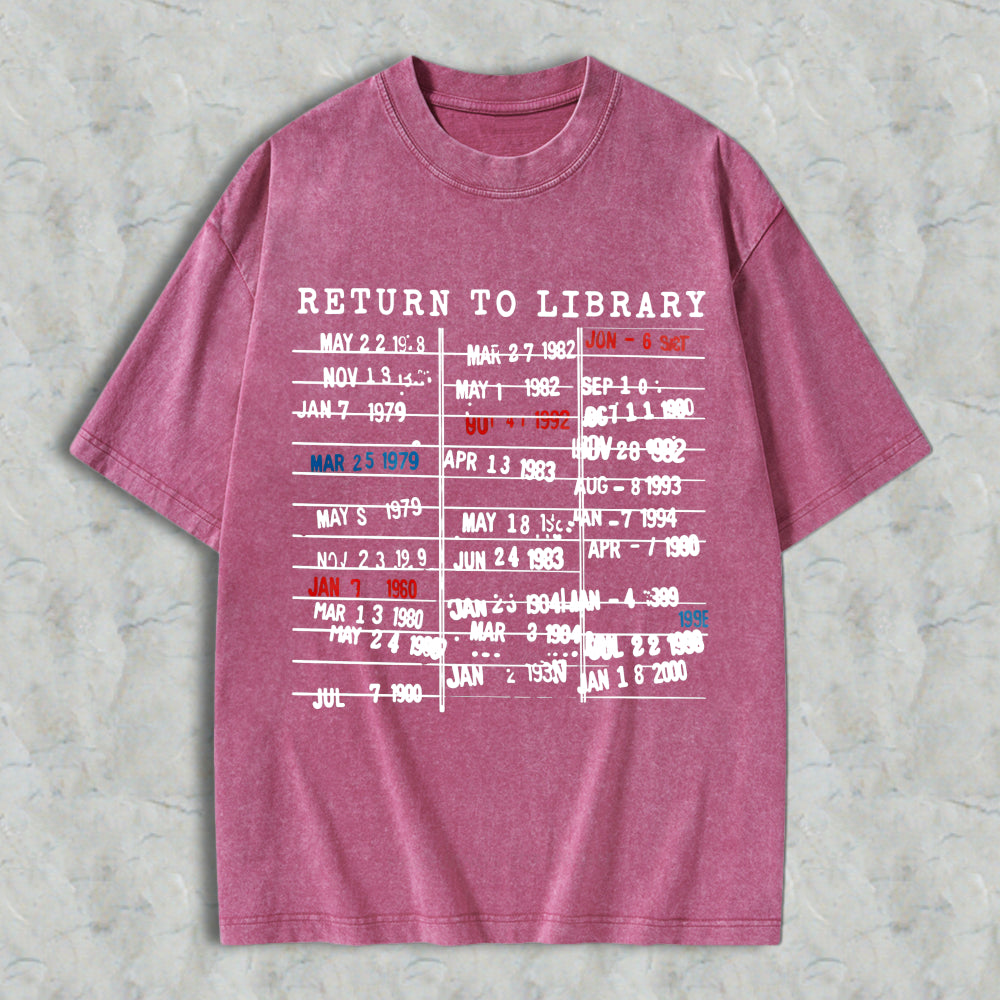 Wardrobecart Return To Library Date Stamp Design Unisex Washed T-shirt