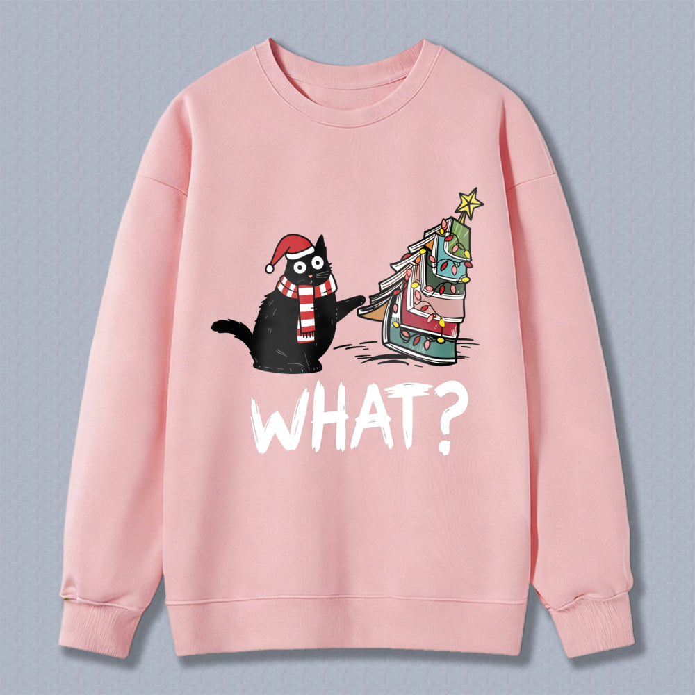 Wardrobecart Cat Wearing Santa Hat And Scarf Pulling Christmas Tree On Sled What Question Unisex Classic Sweatshirt