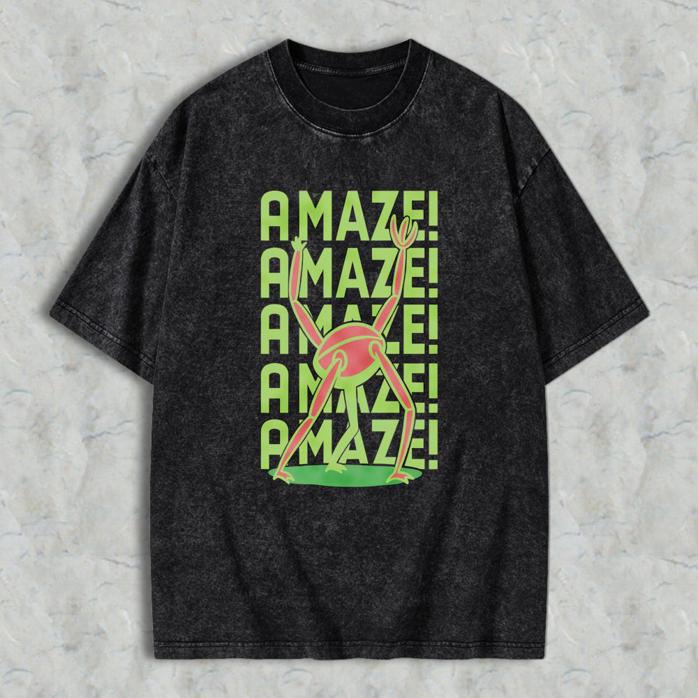 Wardrobecart Amazing Frog Stacked Text Design Unisex Washed T-shirt