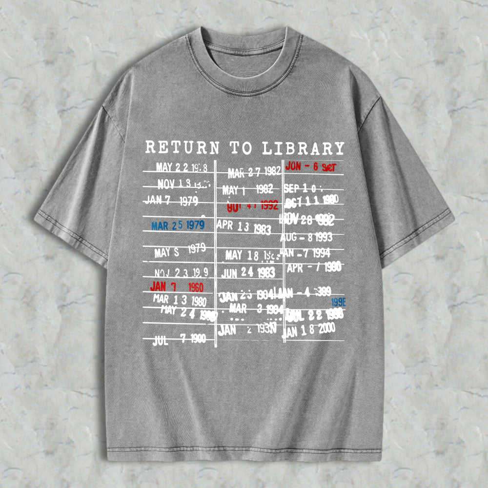 Wardrobecart Return To Library Date Stamp Design Unisex Washed T-shirt