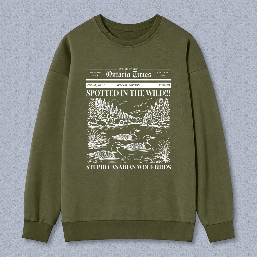 Wardrobecart Ontario Times Spotted In The Wild Stupid Canadian Wolf Birds Pattern Unisex Classic Sweatshirt