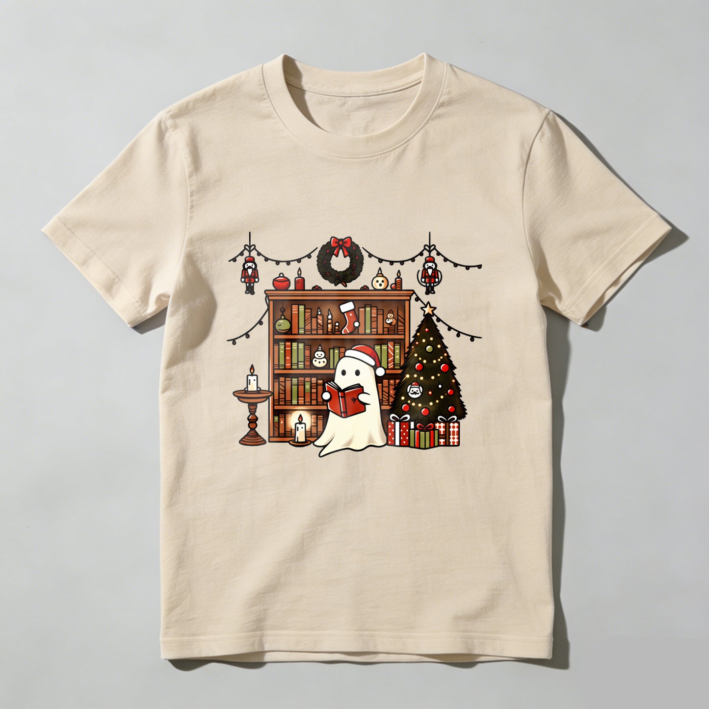 Wardrobecart Ghost Reading Book Christmas Tree Shelf Decorations Unisex Classic T-shirt
