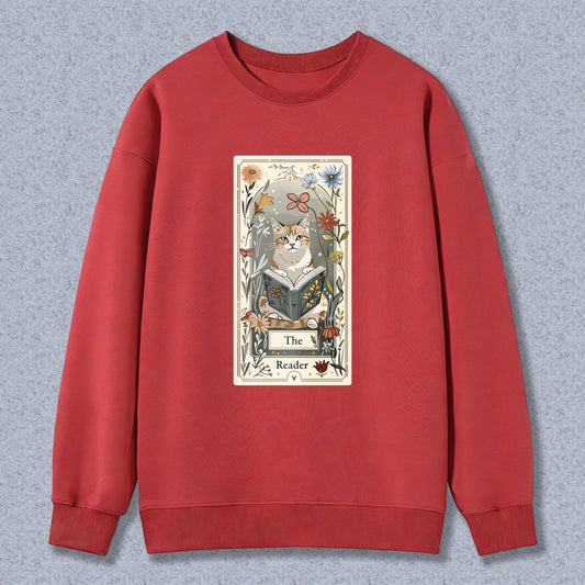 Wardrobecart Cat Reading Book Floral Tarot Card Design The Reader Unisex Classic Sweatshirt