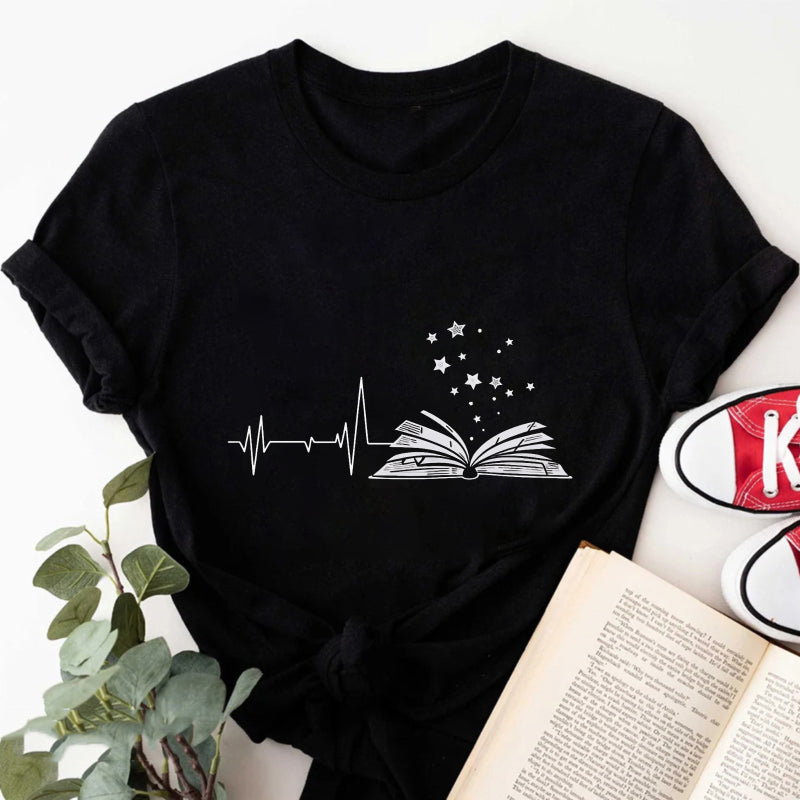 Wardrobecart Heartbeat Book Stars Pattern Print Unisex Classic T-shirt