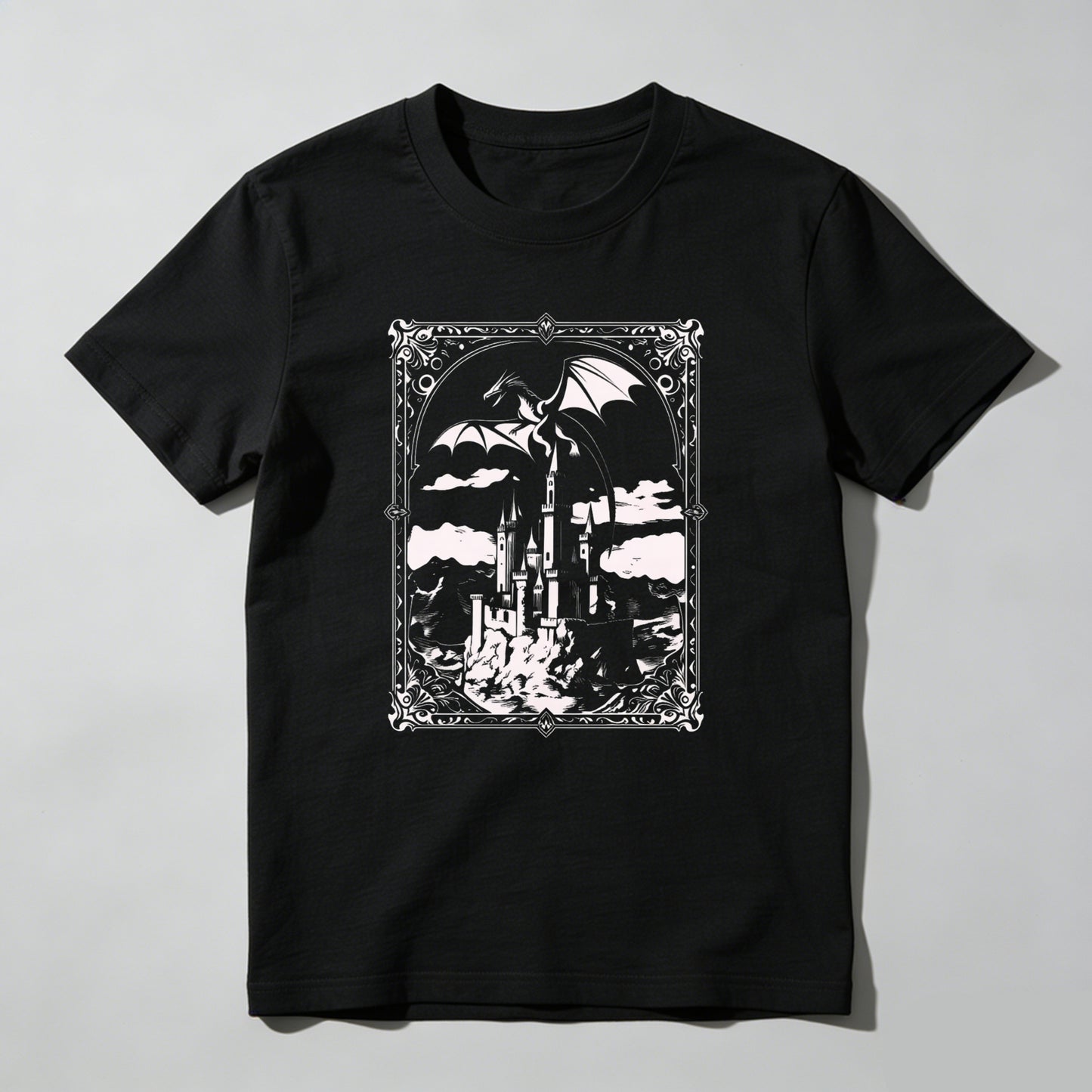 Wardrobecart Dragon Castle Sky Clouds Frame Artwork Design Unisex Classic T-shirt