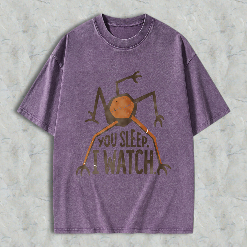 Wardrobecart Spider With Text You Sleep I Watch Unisex Washed T-shirt