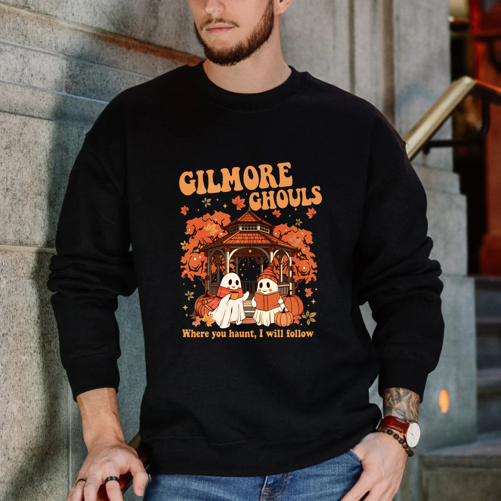 Wardrobecart Gilmore Ghouls Halloween Ghosts Pumpkin Gazebo Autumn Leaves Unisex Classic Sweatshirt