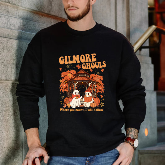 Wardrobecart Gilmore Ghouls Halloween Ghosts Pumpkin Gazebo Autumn Leaves Unisex Classic Sweatshirt