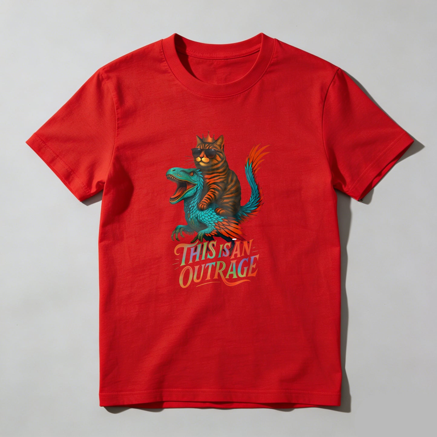 Wardrobecart Cat Riding Dinosaur This Is An Outrage Unisex Classic T-shirt