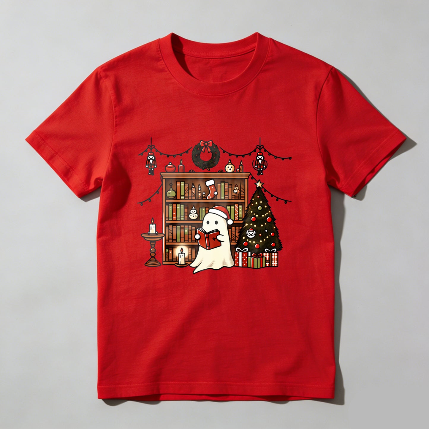 Wardrobecart Ghost Reading Book Christmas Tree Shelf Decorations Unisex Classic T-shirt