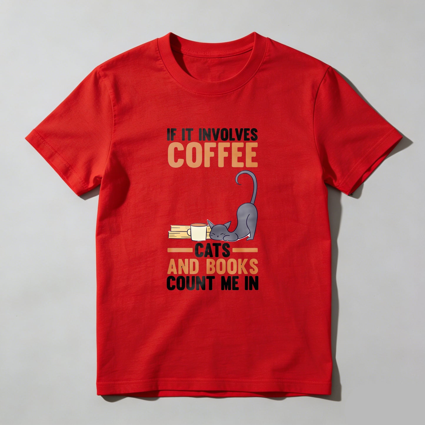 Wardrobecart Coffee And Books Cat Design Unisex Classic T-shirt