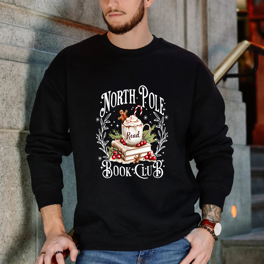 Wardrobecart North Pole Book Club With Coffee Mug Books And Holly Unisex Classic Sweatshirt