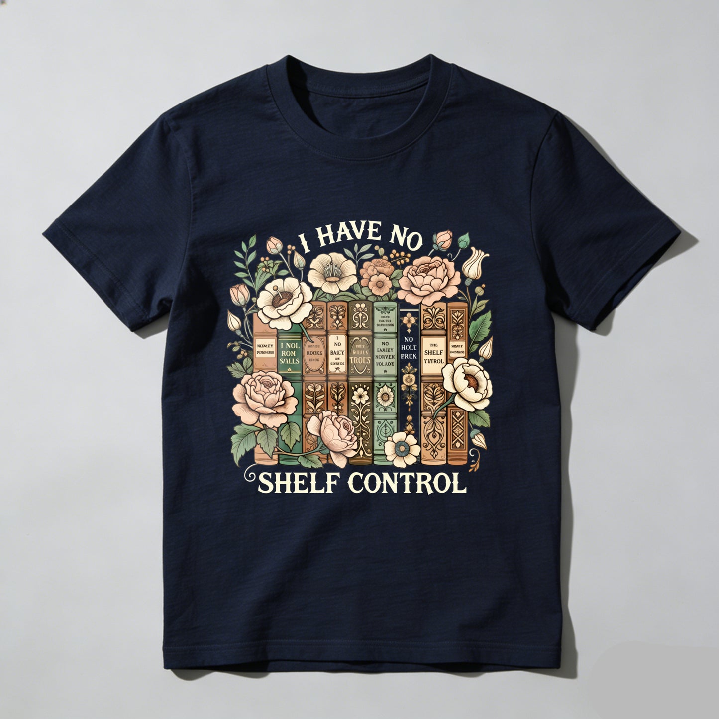 Wardrobecart Floral Bookshelf Design With Vintage Books And Roses Unisex Classic T-shirt