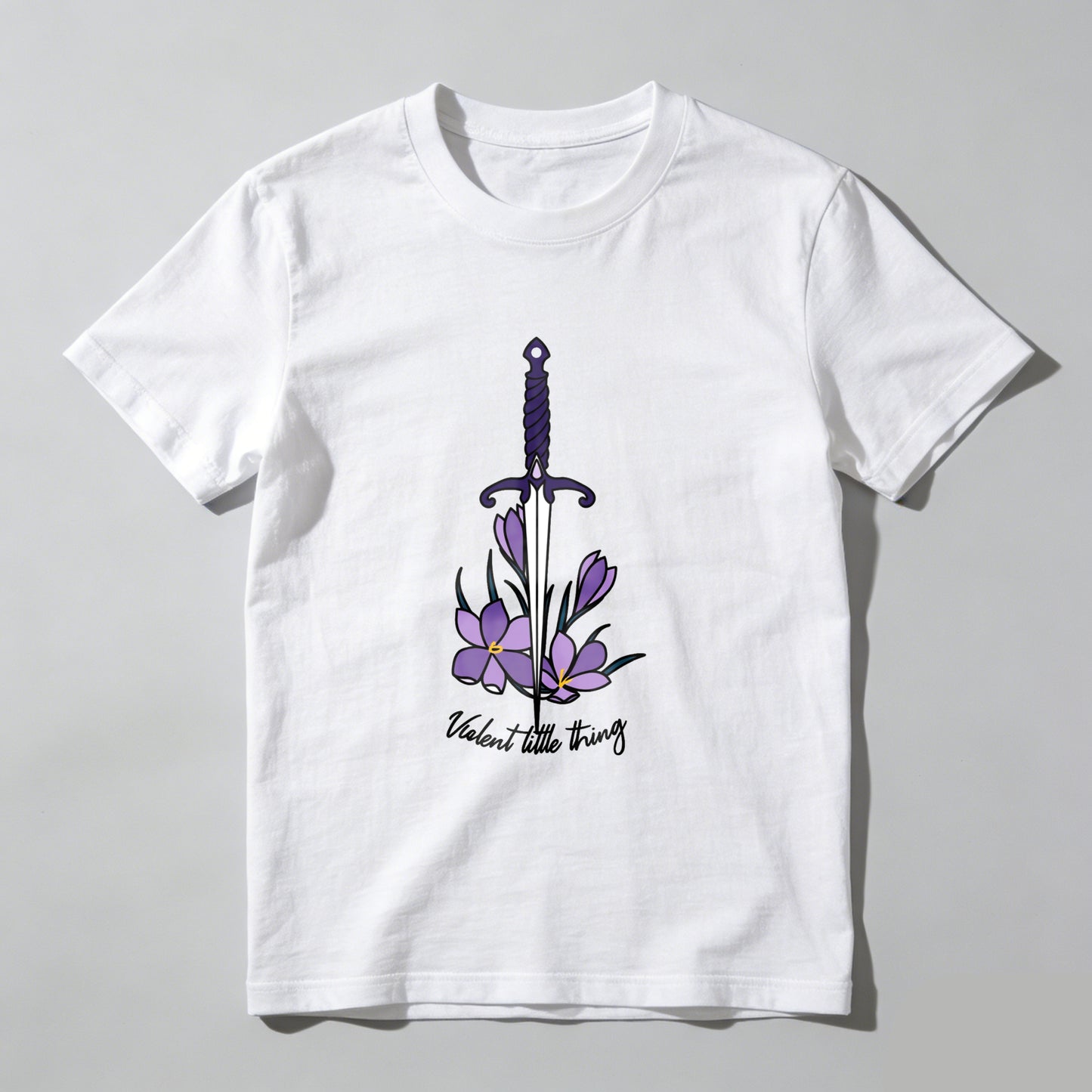 Wardrobecart Sword With Purple Flowers And Text Unisex Classic T-shirt