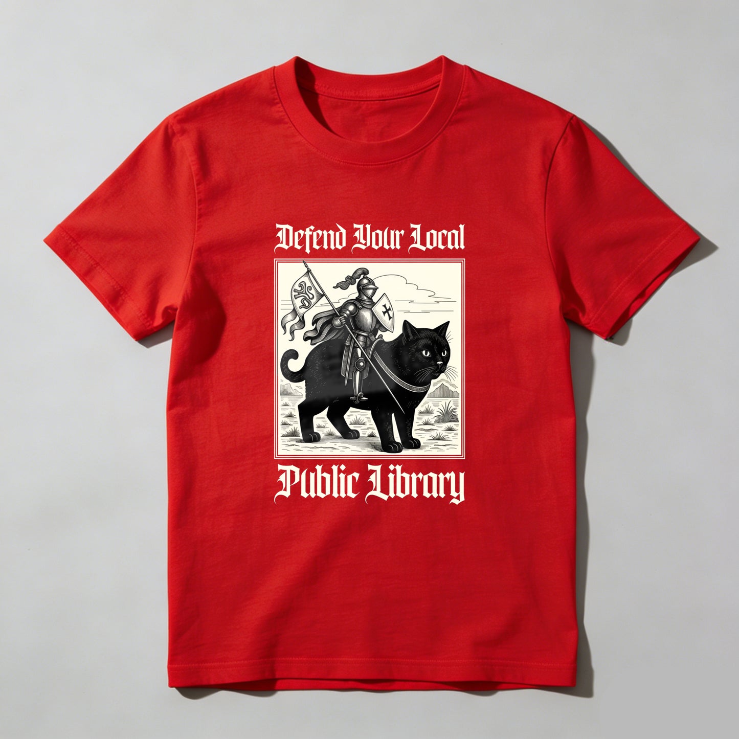 Wardrobecart Defend Your Local Public Library Cat Knight Unisex Classic T-shirt
