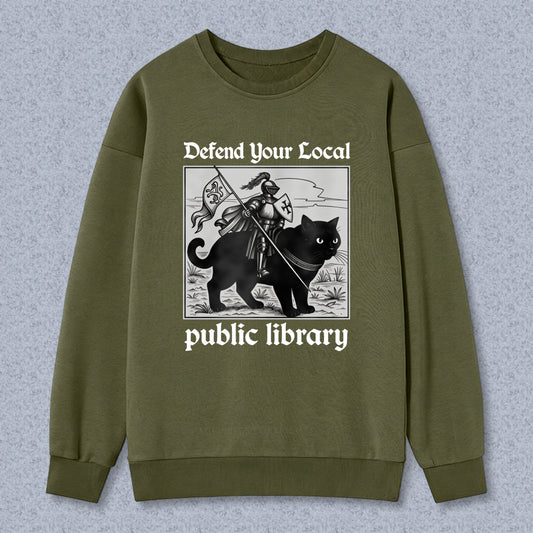 Wardrobecart Knight Cat With Flag And Shield Public Library Unisex Classic Sweatshirt