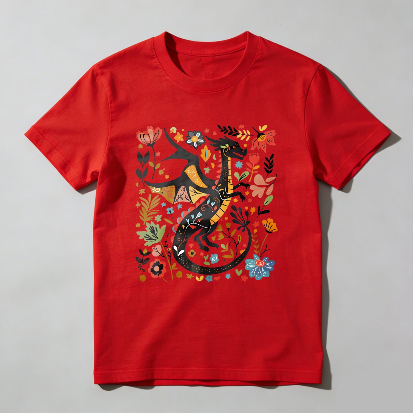 Wardrobecart Colorful Dragon Floral Pattern Design Unisex Classic T-shirt