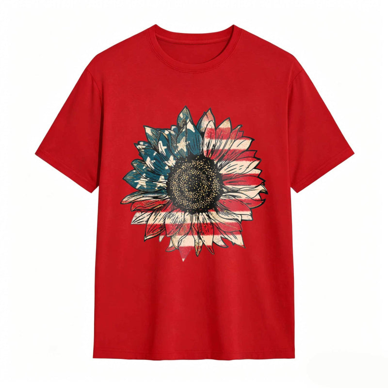 Sunflower With American Flag Design T-shirt