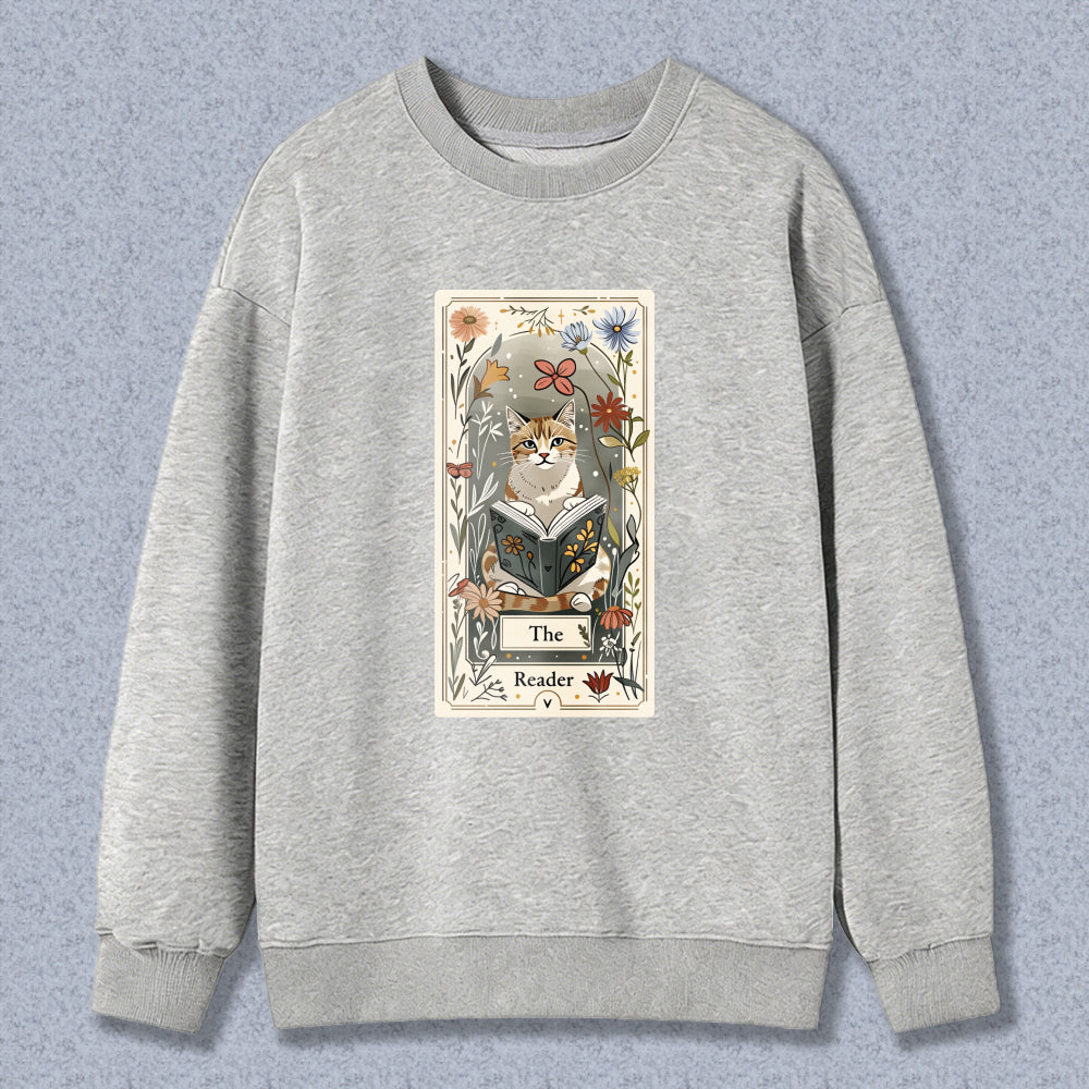 Wardrobecart Cat Reading Book Floral Tarot Card Design The Reader Unisex Classic Sweatshirt