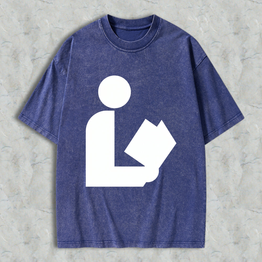 Wardrobecart Reading Person Icon Unisex Washed T-shirt