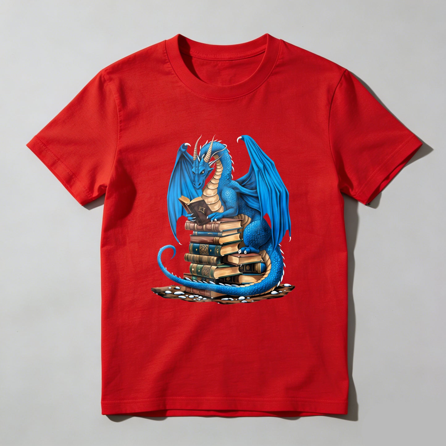 Wardrobecart Blue Dragon Reading Books Stack Unisex Classic T-shirt