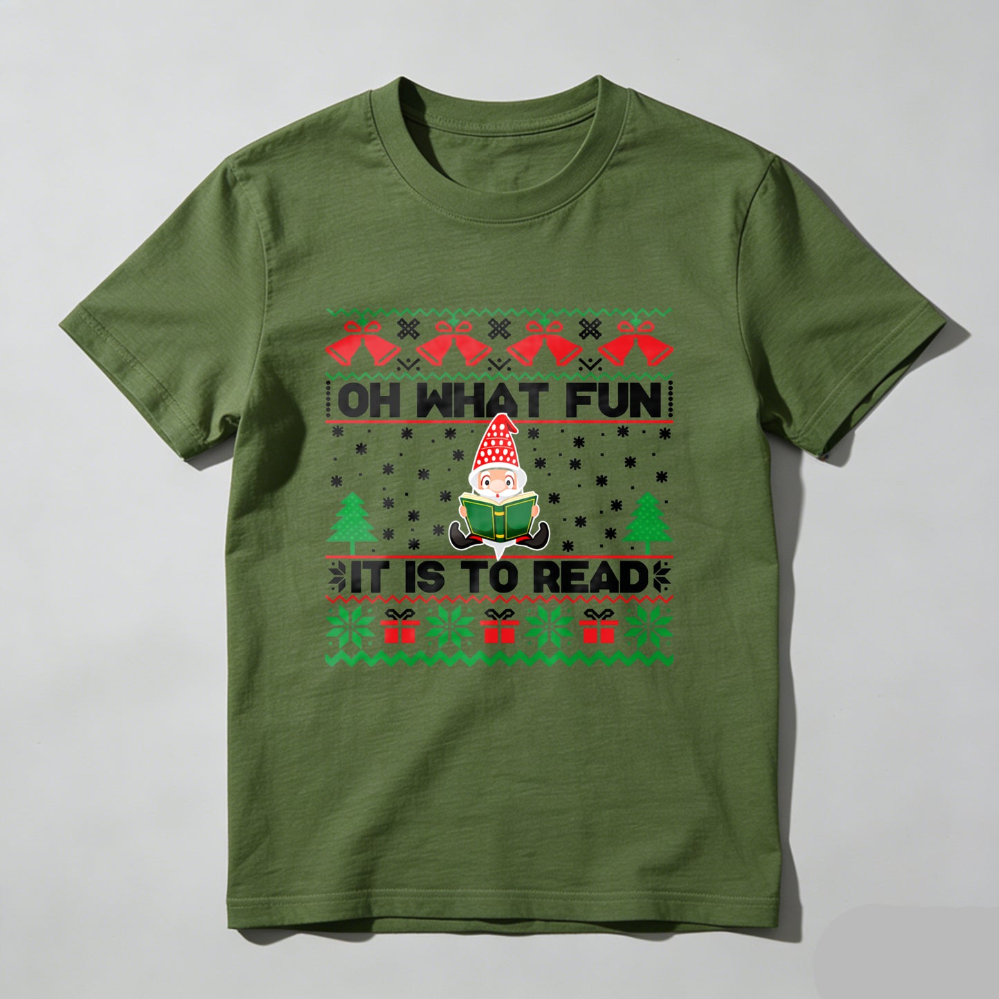 Wardrobecart Elf Reading Book Christmas Pattern Unisex Classic T-shirt