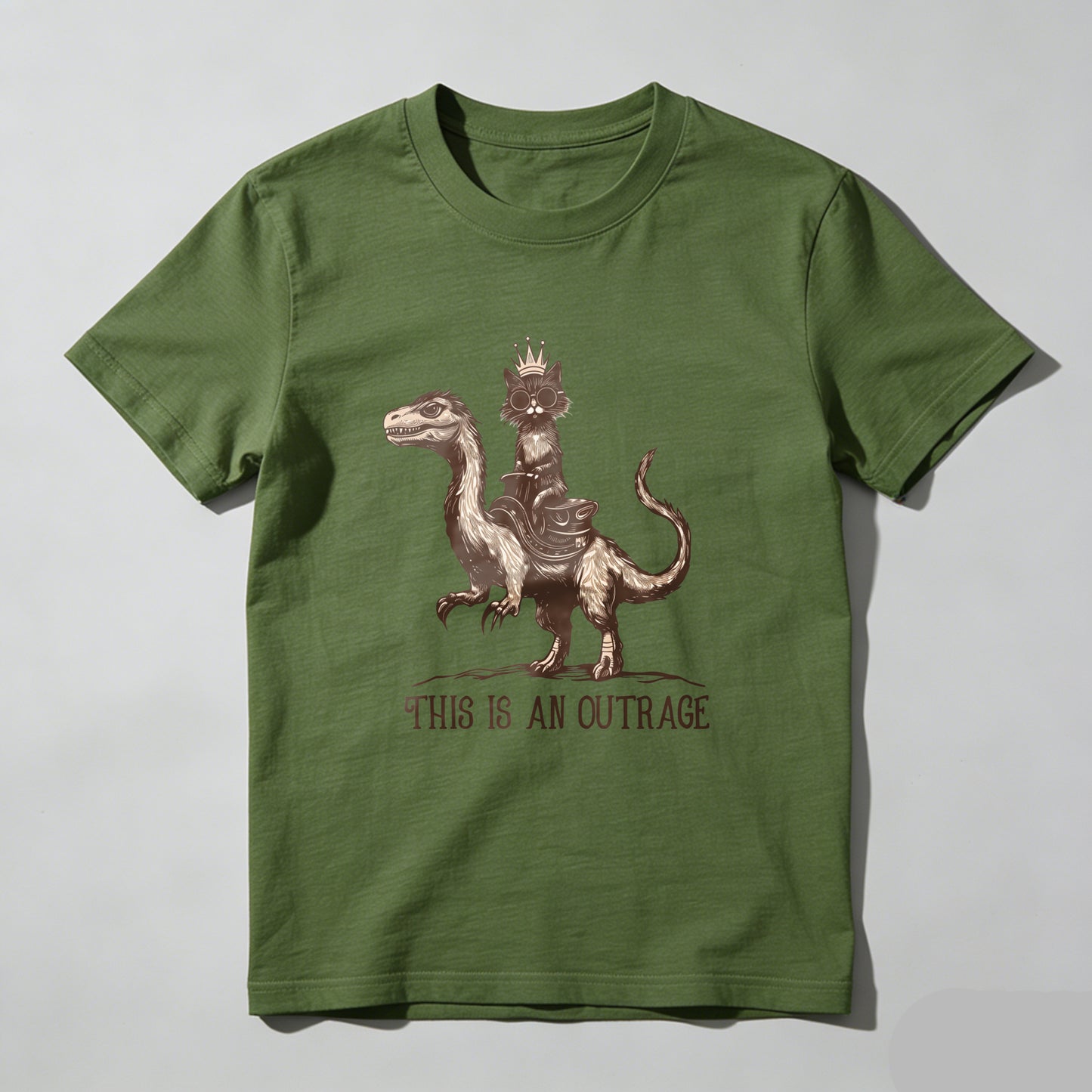 Wardrobecart Cat King Riding Dinosaur This Is An Outrage Unisex Classic T-shirt