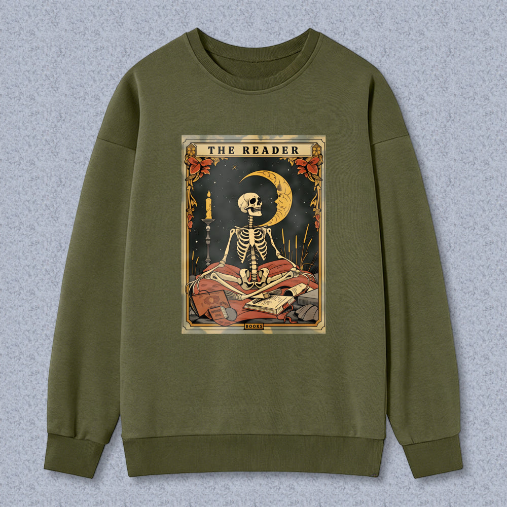 Wardrobecart The Reader Tarot Card Skeleton Moon And Candle Design Unisex Classic Sweatshirt