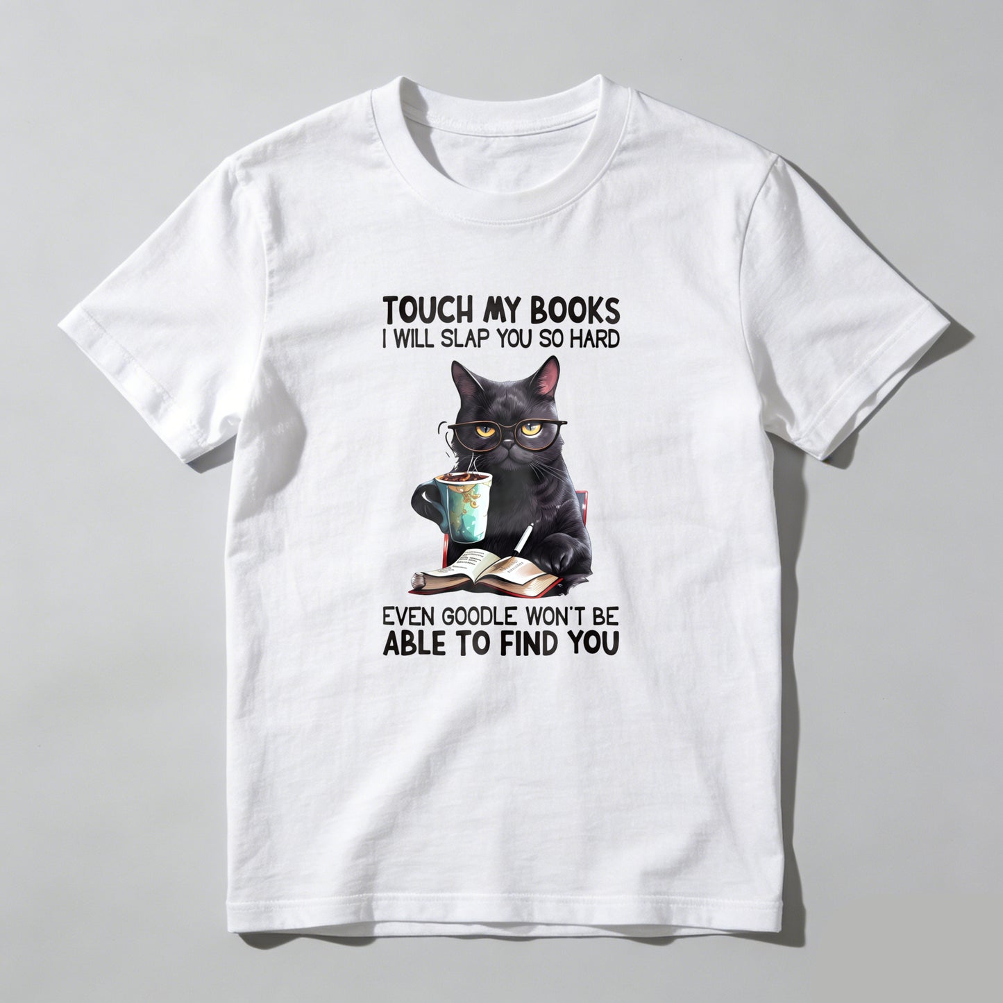 Wardrobecart Cat With Book And Coffee Cup Unisex Classic T-shirt