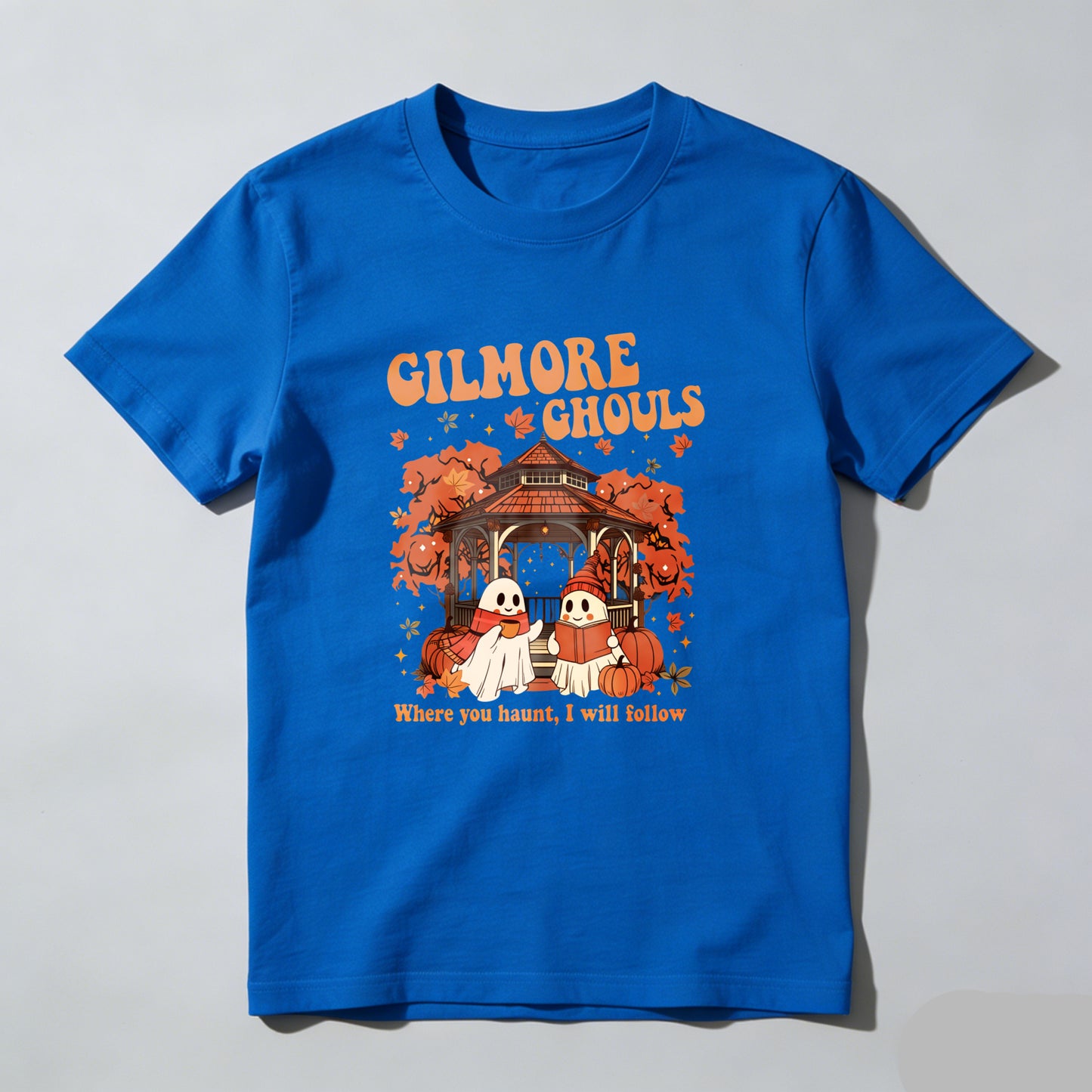 Wardrobecart Gilmore Ghouls Halloween Ghosts Pumpkin Gazebo Autumn Leaves Unisex Classic T-shirt