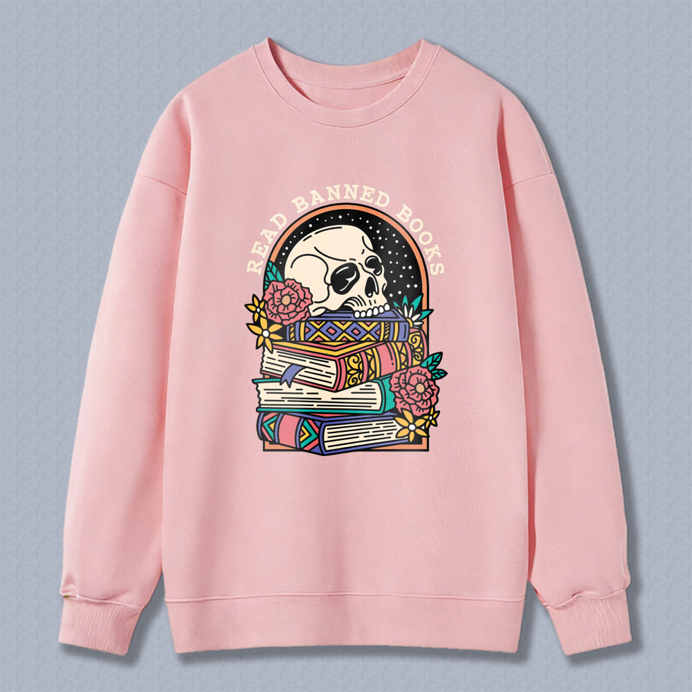 Wardrobecart Skull And Books With Flowers Pattern Unisex Classic Sweatshirt