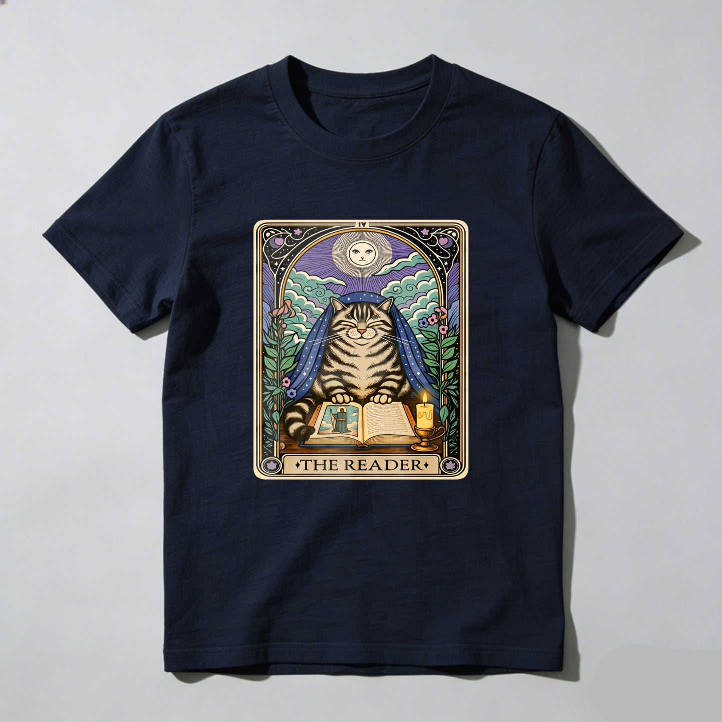 Wardrobecart Cat Reading Book Under Moonlight Unisex Classic T-shirt