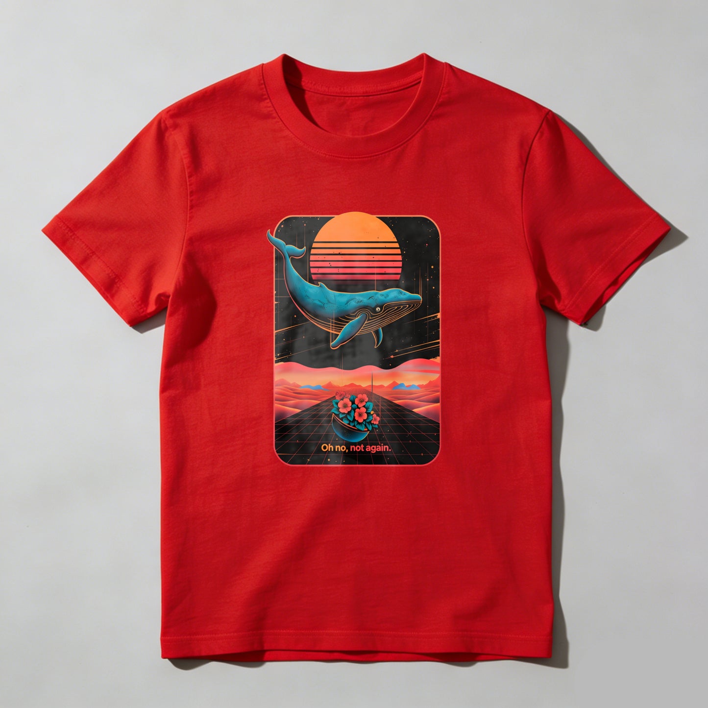 Wardrobecart Whale Sunset Grid Flowers Text Unisex Classic T-shirt