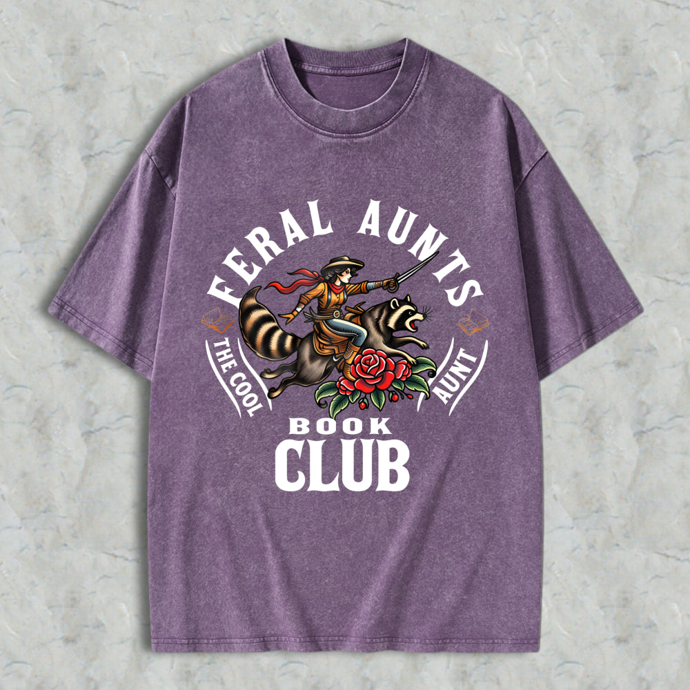 Wardrobecart Feral Aunts Book Club The Cool Aunt Unisex Washed T-shirt
