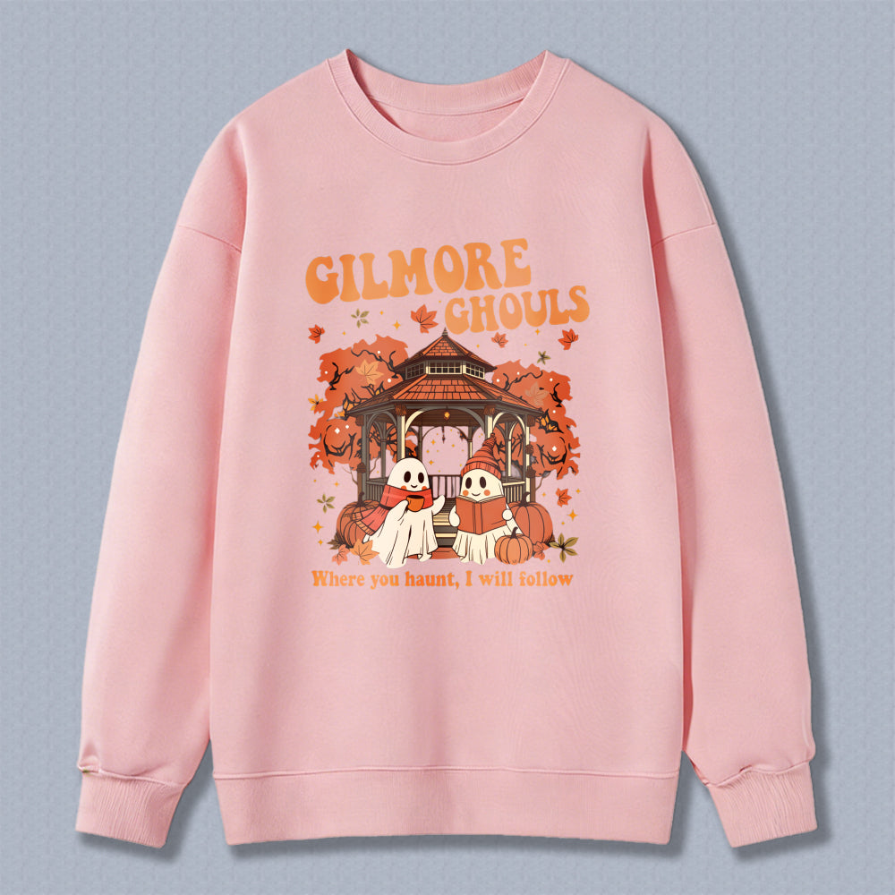 Wardrobecart Gilmore Ghouls Halloween Ghosts Pumpkin Gazebo Autumn Leaves Unisex Classic Sweatshirt