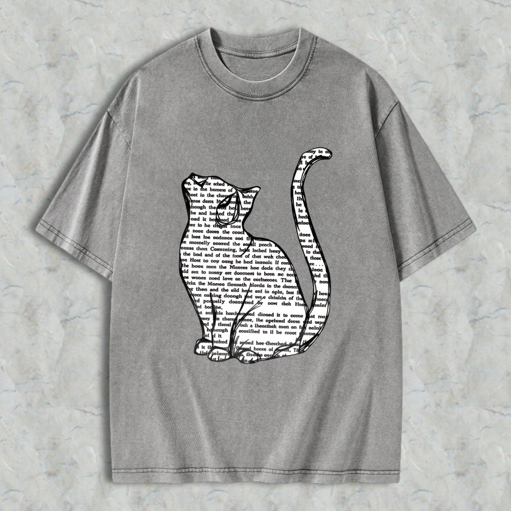 Wardrobecart Cat Silhouette With Text Pattern Unisex Washed T-shirt