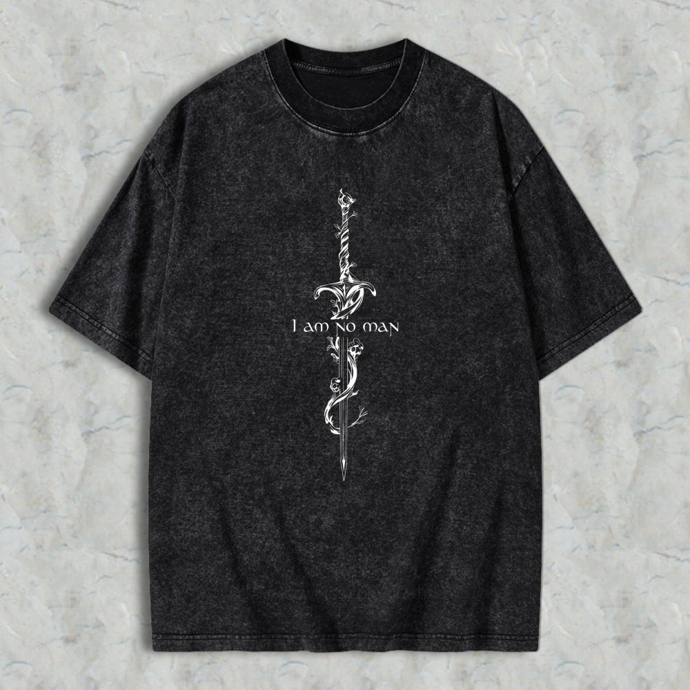 Wardrobecart Sword And Vine Design I Am No Man Unisex Washed T-shirt