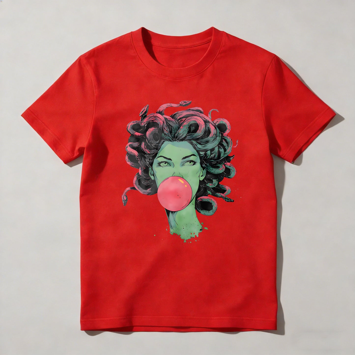 Green Woman With Pink Hair Blowing Bubblegum T-shirt