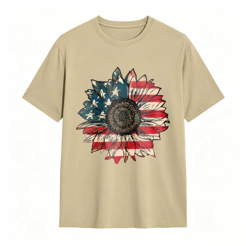 Sunflower With American Flag Design T-shirt