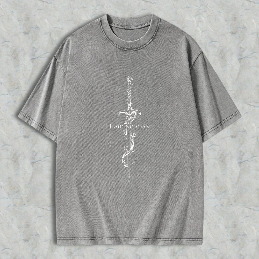 Wardrobecart Sword And Vine Design I Am No Man Unisex Washed T-shirt