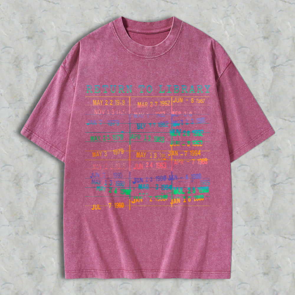 Wardrobecart Return To Library Date Stamp Design Unisex Washed T-shirt